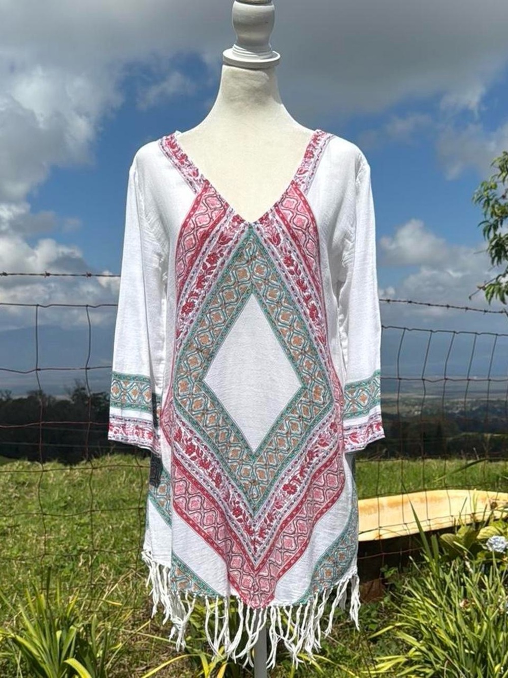 Roberta Roller Rabbit Boho Beach Fringed Tunic top Cover up XS